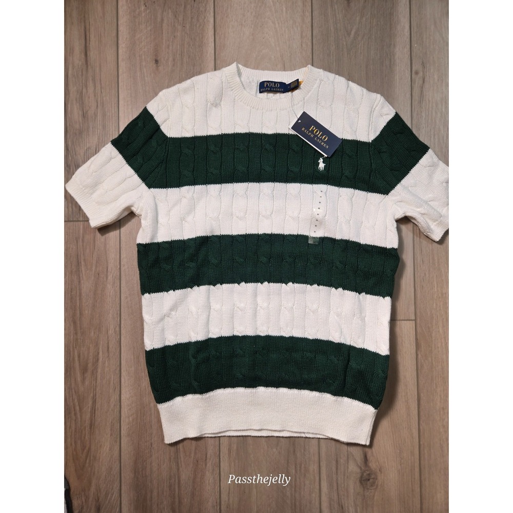 Polo Ralph Lauren Shirt Mens Medium Textured Cable Knit Resort Stripe NWT